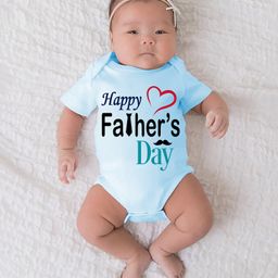 BLUSHES 100% Cotton Fathers Day Theme Half Sleeves Happy Fathers Day Text Printed Onesie - Powder Blue-picture-20