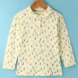 Doreme Cotton Knit Full Sleeves Polo T-Shirt With Ice Cream Print - Light Yellow-image-24