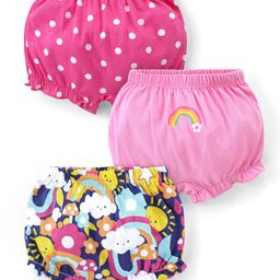 Babyhug 100% Cotton Knit Bloomers with Rainbow & Polka Dots Print Pack of 3 - Pink & Blue-image-6