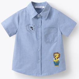 Mark & Mia Cotton Woven Half Sleeves Lion Printed Shirt - Blue-image-90