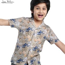 Arias Cotton Knit Half Sleeves Shirt with Floral Print - Tan-image-90