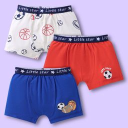 Babyoye Cotton Elastine Knit Trunks With Basket Ball Print Pack Of 3 - Red Blue & White-image-78
