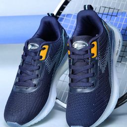 ABROS Mesh Detailed Colour Blocked Shoes - Navy Blue & Mustard-image-55