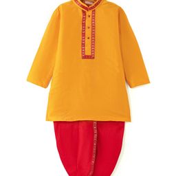 Ridokidz Full Sleeves Paisley Lace Embellished Coordinating Dhoti Kurta - Mustard-image-36