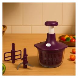 JD FRSH 1600ML Manual Hand Push Chopper for Onion, Vegetable and Fruits Cutter with 3 Blades Kitchen Use - Purple-image-82
