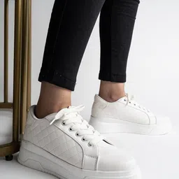 Shoetopia Threadwork Embroidered Lace Up Sneakers - White-picture-24