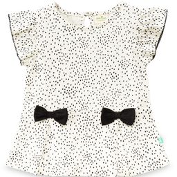 JusCubs Cotton Knit Frill Sleeves Polka Dots Printed & Bow Applique Detailed Top - White-picture-0