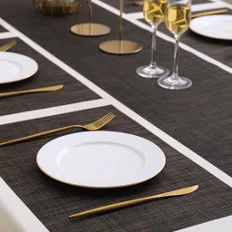 HOKIPO Brown 7-Pieces Solid Rectangular Table Placemats & Table Runner image 3