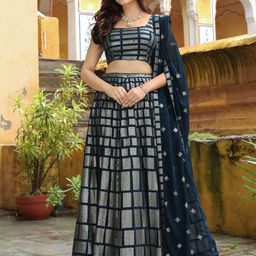FABPIXEL Embroidered Sequinned Semi-Stitched Lehenga & Unstitched Blouse With Dupatta-picture-13