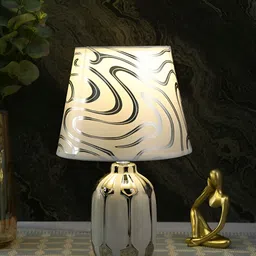 TAYHAA White & Silver-toned Textured Ceramic Contemporary Frusturical Shaped Table Lamp-22