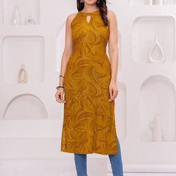 Meeranshi Floral Printed Halter Neck Sleeveless Straight Kurta-image-11
