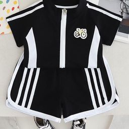 POP STREET KIDS Girls Striped High Neck Top With Shorts-image-74