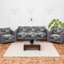 Kuber Industries Black & Grey Printed Velvet Sofa Cover-14