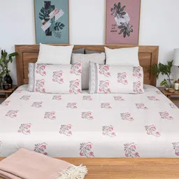 Baarno Pink & White Floral 210 TC Bedsheet with 2 Pillow Covers-picture-31