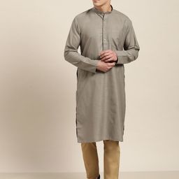 SOJANYA Men Grey Solid Straight Kurta-picture-51
