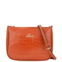 Lavie Glossy Keg Orange Textured Small Sling Handbag-25