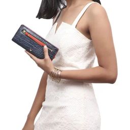 Hidesign Jupiter Cro Mel Ran Blue Textured Bi-Fold Wallet for Women-image-89