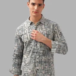 BULLMER Men Spread Collar Abstract Printed Cotton Casual Shirt-image-22