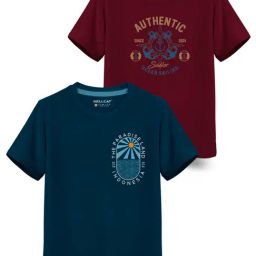 HELLCAT Kids Burgundy & Teal Printed T-Shirt (Pack Of 2)-picture-37