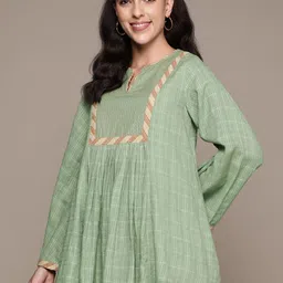 Ritu Kumar Embroidered Flared Sleeves Pure Cotton Pleated Kurti-picture-24