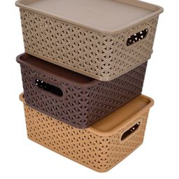Kuber Industries Set Of 3 Brown & Beige Textured Medium Size Multipurpose Organisers image 4