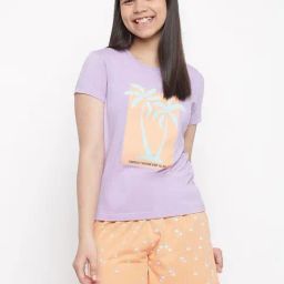Lil Tomatoes Kids Purple & Peach Printed T-Shirt with Shorts-image-33