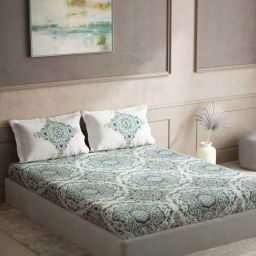 DDecor Ethnic Green 136 TC Cotton King Bedsheet with 2 Pillow Covers-image-42