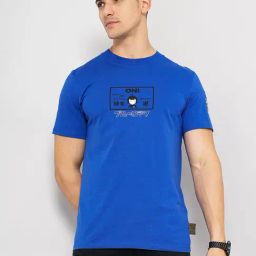 celio celio* Royal Blue Regular Fit Printed Cotton Crew T-Shirt-picture-0