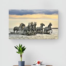 Tushaco Handicrafts Grey & Yellow Seven Horse Canvas Wall Art-57