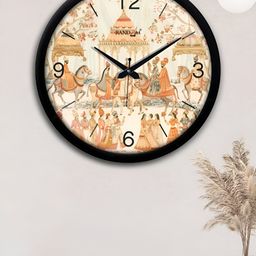 RANDOM Off White & Brown Printed Round Shaped Contemporary Wall Clock-17