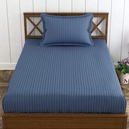 Trance Home Linen Blue Striped Pure Cotton 200 TC Single Bedsheet Set-2.54 m x 1.52 m-image-70