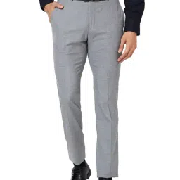 Raymond Grey Slim Fit Check Flat Front Trousers-image-29