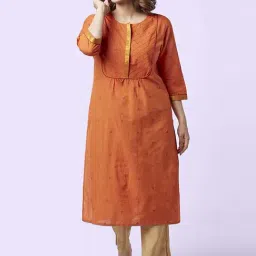 YU by Pantaloons Orange Cotton Printed Straight Kurta-image-98