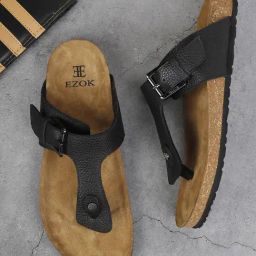 EZOK Men's Black T-Strap Sandals-picture-17