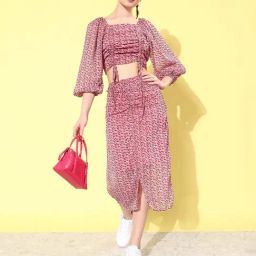Anvi Be Yourself Pink Abstract Print Crop Top With Skirt-image-93