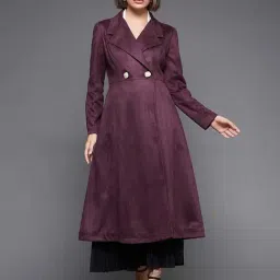Miss Chase Maroon Relaxed Fit Double Breasted Longline Coat-image-7