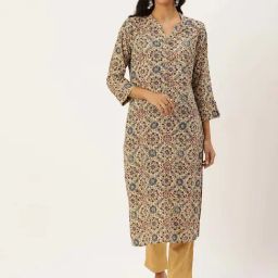 Amukti Beige Printed A Line Kurta-image-82