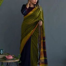 Suta Green & Blue Cotton Printed Saree Without Blouse-picture-11