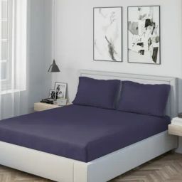 DDecor Solid Blue 180 TC Cotton King Fitted Bed Sheet With 2 Pillow Covers-picture-38