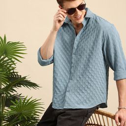 Mast & Harbour Relaxed Fit Self Checked Drop-Shoulder Sleeves Casual Shirt-image-16