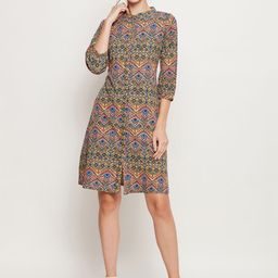 Ruhaans Ethnic Motifs Printed Crepe A-Line Dress-image-68