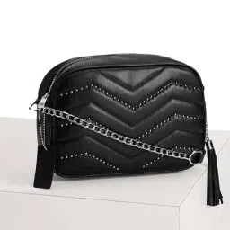 Forever Glam by Pantaloons Black Textured Small Cross Body Bag-image-52