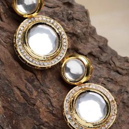 Karatcart Gold-Plated Round Polki Kundan Drop Earrings for Women-1