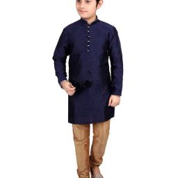 Pro-Ethic Style Developer Kids Navy & Brown Printed Full Sleeves Kurta with Pyjamas-image-18