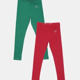 TWIN BIRDS Kids Green & Red Cotton Regular Fit Leggings (Pack of 2)-image-72