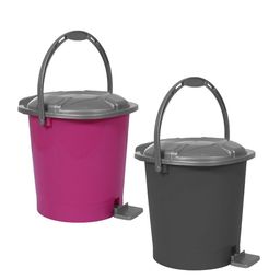 Kuber Industries Grey & Pink 2 Pieces Durable Pedal Dustbin With Handle 10 Litre Each image 4
