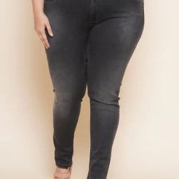 Kiaahvi Plus Size Charcoal Regular Fit Mid Rise Jeans-picture-1