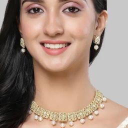 Karatcart Gold-Plated Pearl and Kundan Choker Necklace Set for Women-image-28