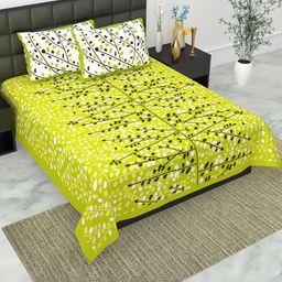THE HOBBY BOUNTY Green Floral 110 TC King Bedsheet with 2 Pillow Covers-image-83