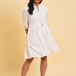 W White Self Pattern A-Line Dress-picture-0